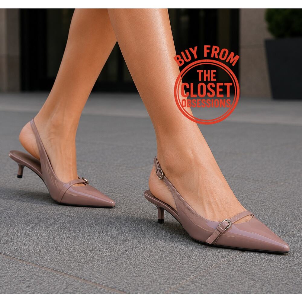Zara Mauve Pointed Toe Slingback Kitten Heels NWT Blush Pink Pumps